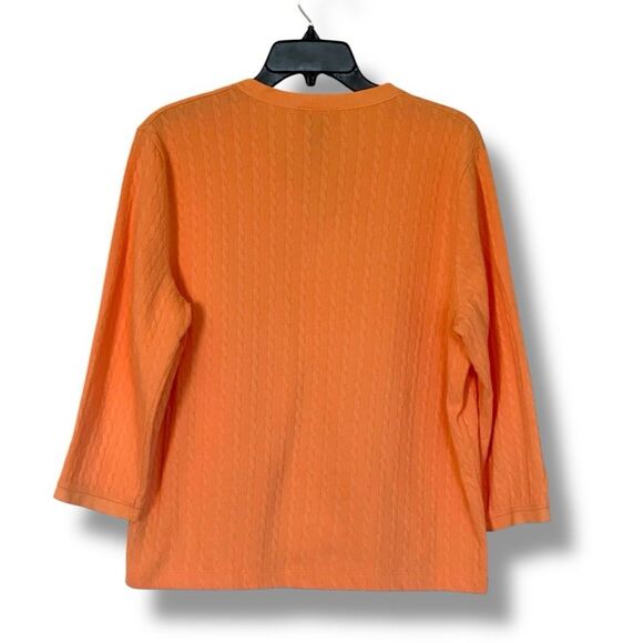 Lauren Ralph Lauren Women’s Orange Cable Knit 3/4 Sleeve Cardigan Sweater Size L - Picture 2 of 7